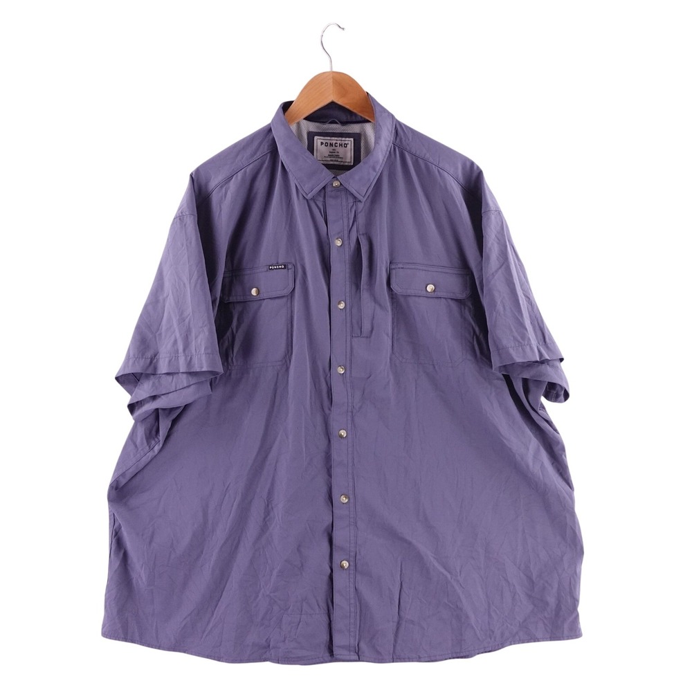 Poncho Outdoors Men 3XL Regular Fit Fishing Shirt Short Sleeve Blue Magnetic Pkt